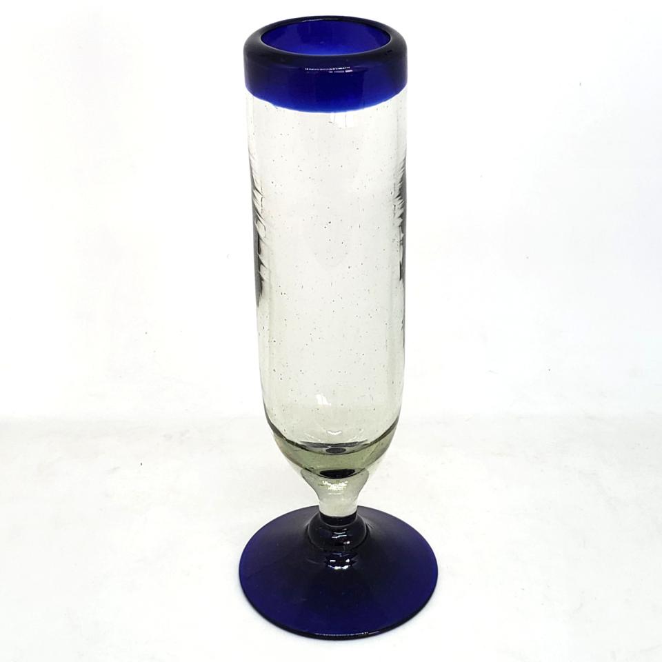 Wholesale MEXICAN GLASSWARE / Cobalt Blue Rim 6 oz Champagne Flutes  / Beautifully crafted champagne flutes for important celebrations!, enjoy toasting with your favorite champagne or sparkling wine in stylish fashion!